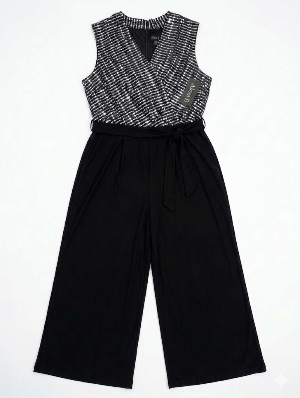 Alexa B Women's Sequin Sleeveless Wrap Jumpsuit Wide Legs New Size 18W - Picture 1 of 6